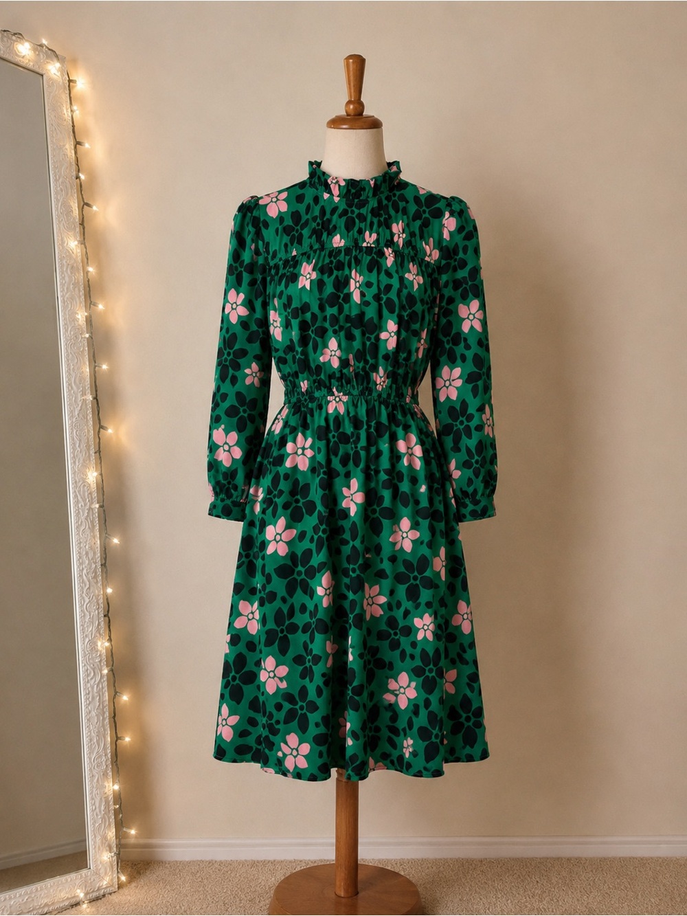 Wednesday’s Girl Green Floral Midi Dress – Size S – Excellent Condition